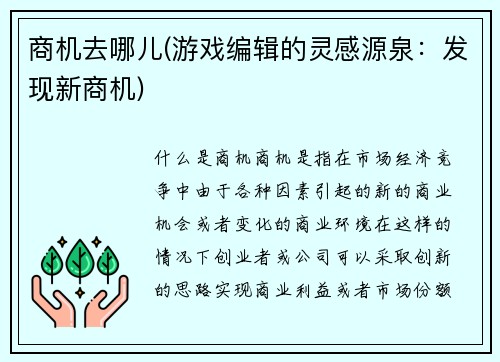 商机去哪儿(游戏编辑的灵感源泉：发现新商机)